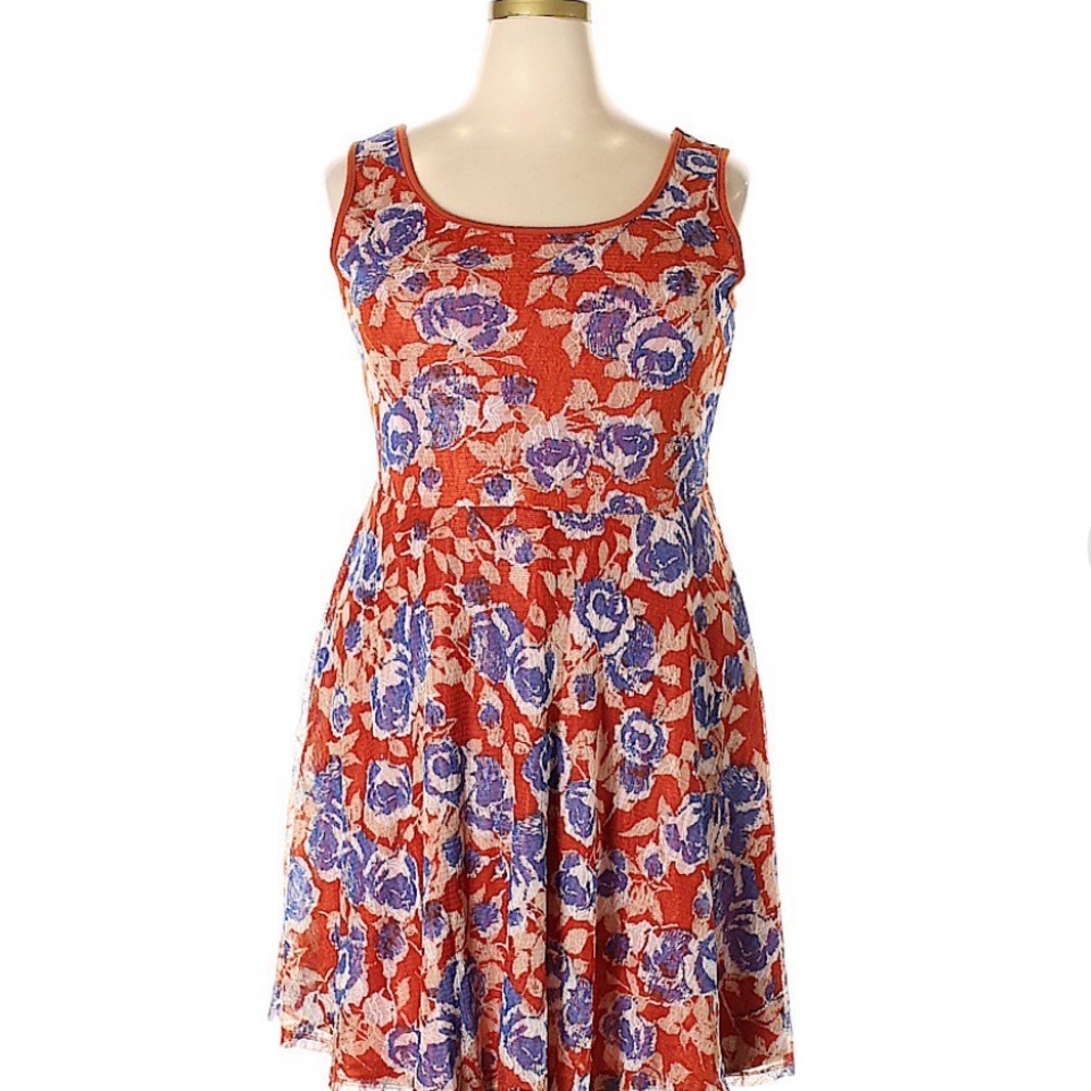 Red Orange and Navy Blue Rose Mini Dress🌹